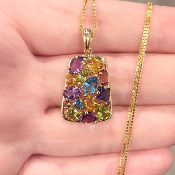 Filigree Gemstone Pendant: 14K Gold Amethyst, Citrine, Peridot, Topaz - Picture 4 of 12